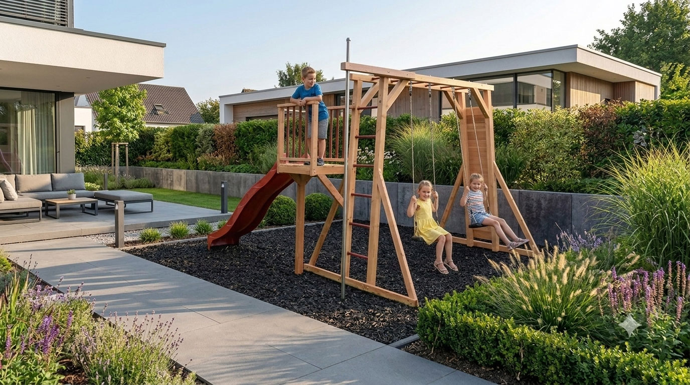 Spielturm Thor-2 Doppelschaukel mit Kinder