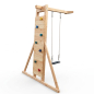 Preview: KASO Kletterwand-Schaukel-Anbau KS1-1 aus Holz mit bunten Klettersteinen und Schaukelsitz auf weißem Hintergrund