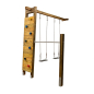 Preview: KASO Kletterwand-Schaukel-Reck-Anbau KSR1-2 aus Holz mit Klettersteinen, Schaukelsitzen und Reckstange auf weißem Hintergrund