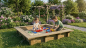 Preview: Kinder spielen im Sandkasten SK-1 170x170cm im Garten