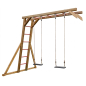 Preview: KASO Schaukel-Kletter-Anbau SK2-2 aus massivem Holz: Freistehender Anbau mit A-Frame-Leiter, Reckstangen-Verbindung und zwei Schaukelplätzen, isoliert auf weißem Hintergrund.