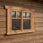 Preview: KASO Spielhaus Sprossen-Fenster FS1 montiert in einer Holzspielhaus Wand aus Massivholz