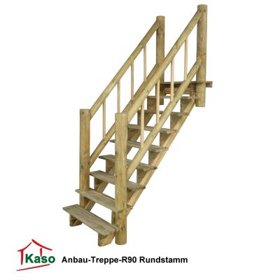 Anbau-Treppe-R90 Rundstamm aus Holz an Stelzenhaus