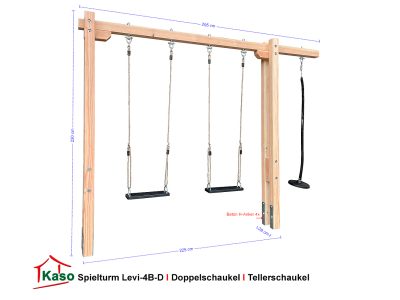 Spielturm Levi-4B-D Doppelschaukel mit Tellerschaukel Maße