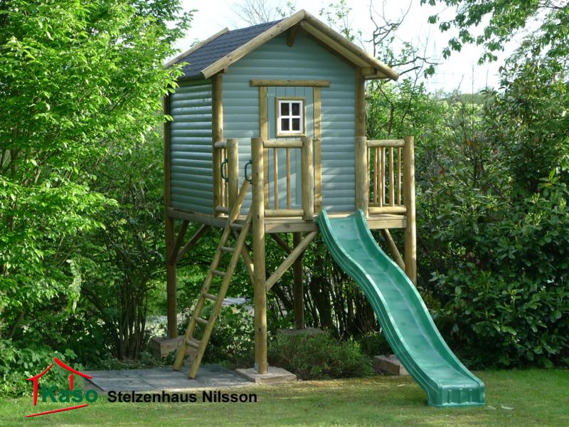 Stelzenhaus Nilsson XL Rundstamm Baumhaus Kinderspielhaus Holz Spielhaus mit Anbaurutsche