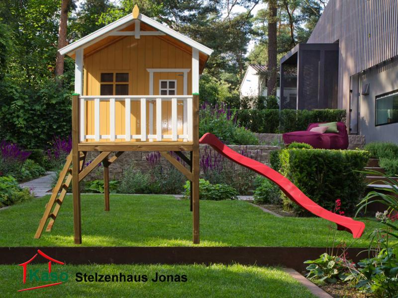 Stelzenhaus Jonas XL aus Holz Baumhaus Kinderspielhaus mit Wellenrutsche