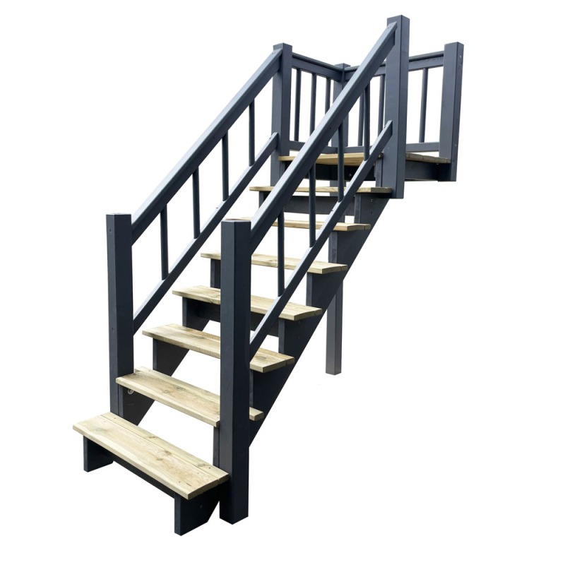 Massive Anbau-Treppe A90 mit angebauten Podest und Geländer