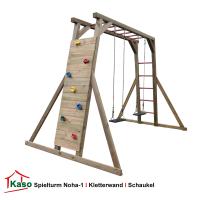 Spielturm-Noha-1 aus Holz mit Kletterwand