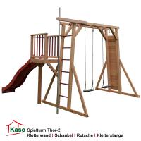 Spielturm Thor-2 aus Holz mit Schaukel und Rutsche