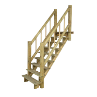 Anbau-Treppe R90 Rundstamm aus kesseldruckimprägnierter Kiefer mit doppeltem Handlauf