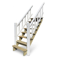 Holztreppe N80 für Spielturm mit weißem Geländer und Holzstufen