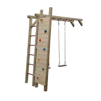 KASO Kletterwand-Schaukel-Anbau KS3-3 aus Holz mit Klettersteinen, Leiter und Schaukel