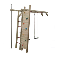 KASO Kletterwand-Schaukel-Anbau KS3-4 aus Holz mit Rutschstange, Kletterwand und Schaukel