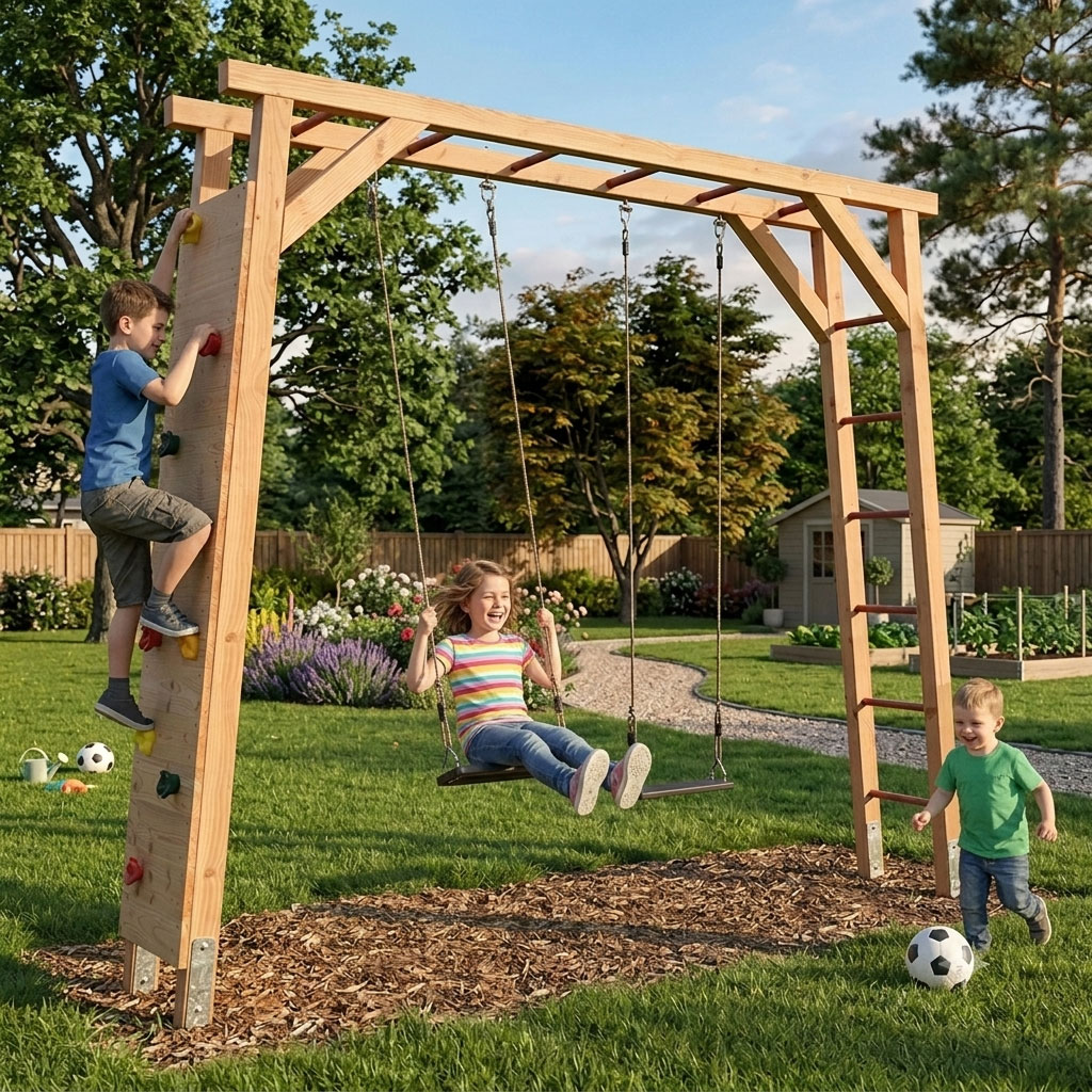 Spielturm Nils-1B-D Kinderschaukel in Douglasie