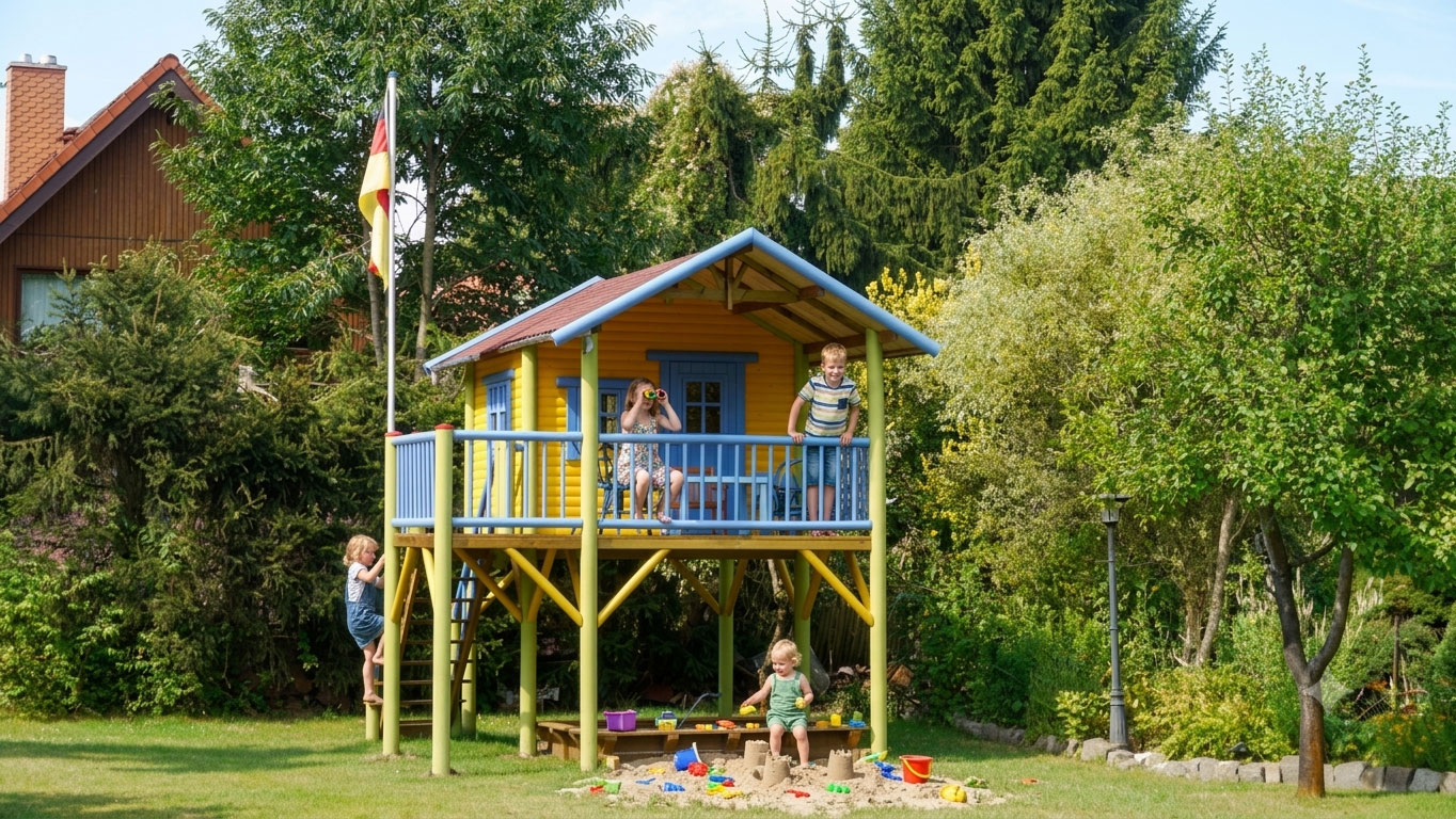 Stelzenhaus Hansson XXL-A3 grosses Spielhaus mit Treppe Balkon und Rutschstange