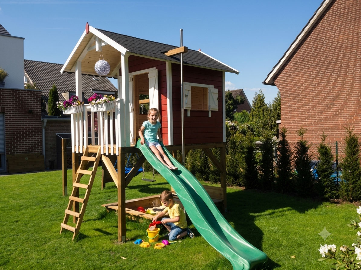 Stelzenhaus Janson XL-A1 Spielhaus mit spielenden Kindern