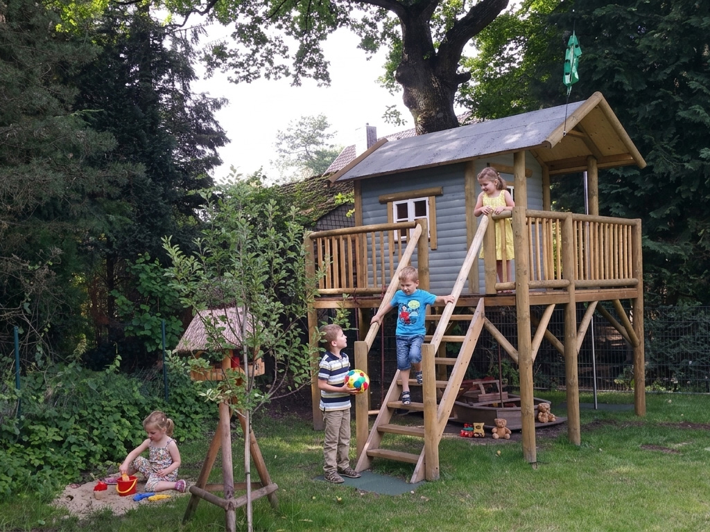 Stelzenhaus Persson XL-A1 Kinder Garten Spielhaus mit Treppe und Rutschstange